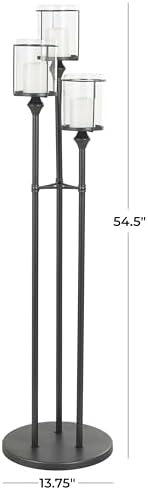 Deco 79 Metal Floor Hurricane Lamp with 3 Posts and Round Base