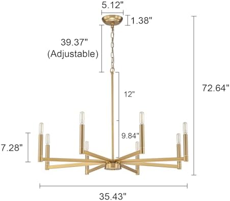 Zicbol 8-Light Gold Chandelier Dining Room Light Fixture