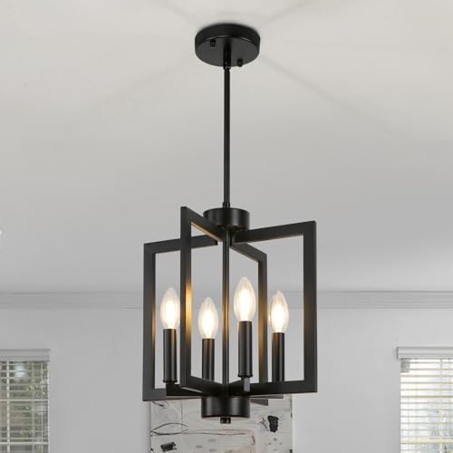 4-Light Black Farmhouse Chandelier for Entryway and Dining Room