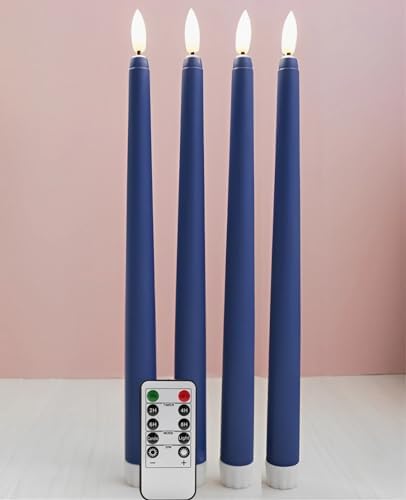 Navy Blue Flameless Taper Candles with Remote Control Set of 4