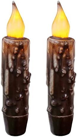 CVHOMEDECO Real Wax LED Timer Taper Candles 4-34 Inch Brown 2 Pack