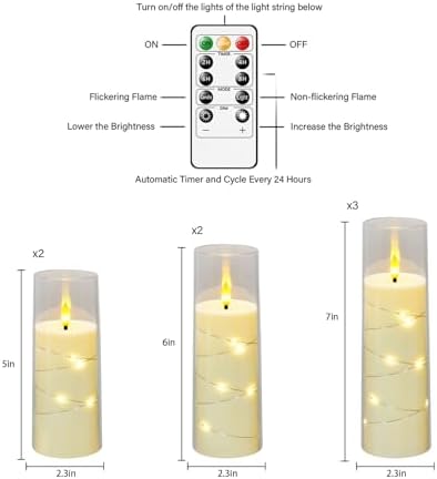Set of 7 Flameless Candles with Star String and Remote Control