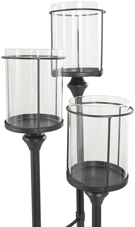 Deco 79 Metal Floor Hurricane Lamp with 3 Posts and Round Base