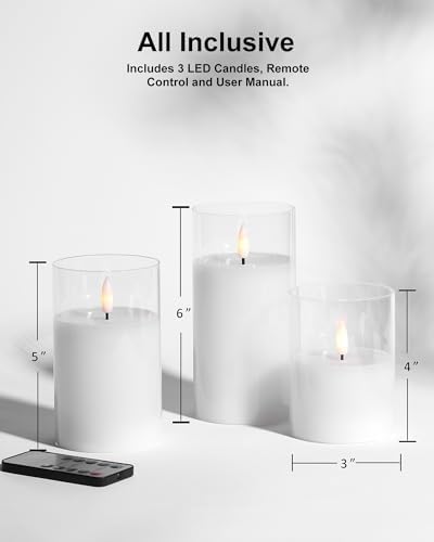 Stmarry 3D Flickering LED Candles with Remote and Timer Set of 3 Clear
