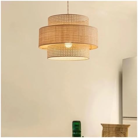 Nordic Chandelier Retro Woven Rattan Pendant Light D40cm