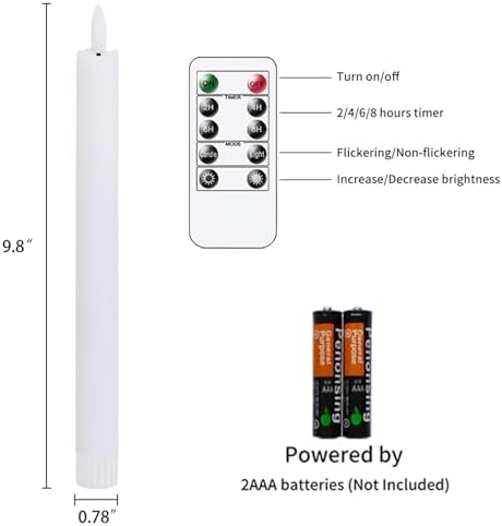 Flameless Taper Candles with Remote Timer Pack of 4