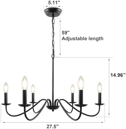 Cunfash 6-Light Black Chandelier for Dining Room and Kitchen Island