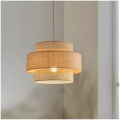 Nordic Chandelier Retro Woven Rattan Pendant Light D40cm