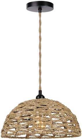 1161in Rattan Chandelier Boho Style Ceiling Light Fixture