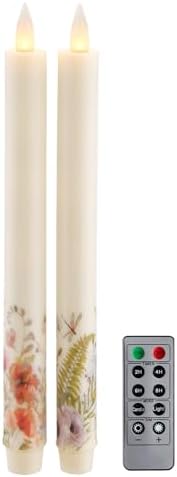CozierGlow Flameless Taper Candles with Remote and Timer 9 Inch Wild Flower Design