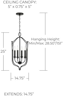 Capital Lighting 541641BI Bentley Transitional Chandelier 4-Light 240W Black Iron