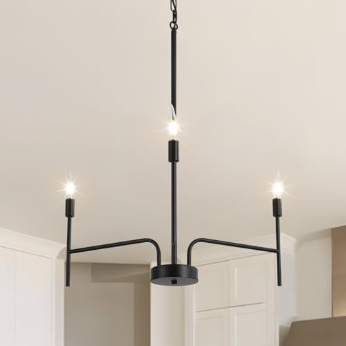 Black Chandelier 3 Light Modern Farmhouse Ceiling Light
