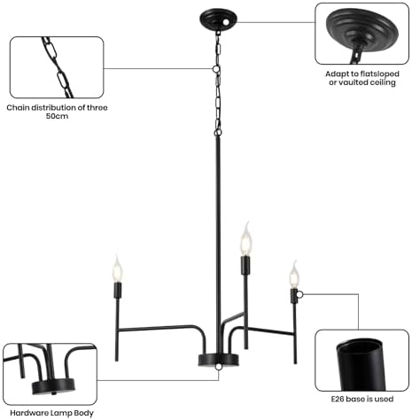 Black Chandelier 3 Light Modern Farmhouse Ceiling Light