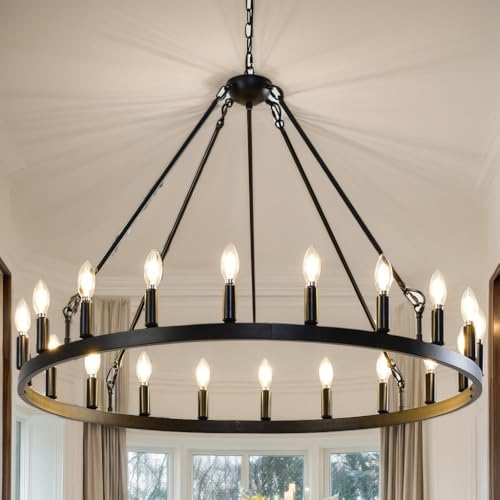 Black Wagon Wheel Chandelier 20 Light Modern Farmhouse Ceiling Light