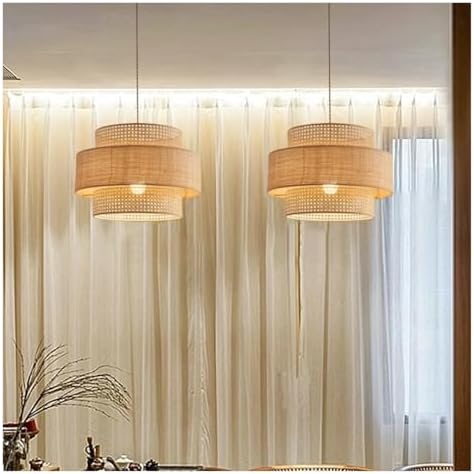 Nordic Chandelier Retro Woven Rattan Pendant Light D40cm