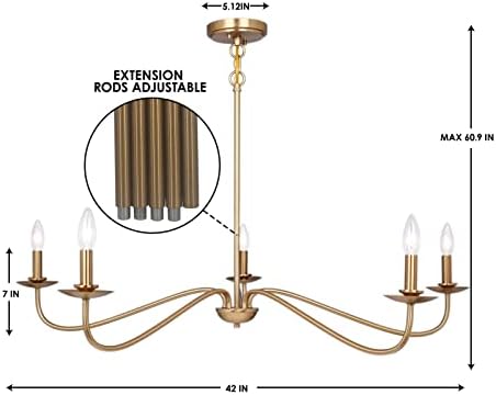 Modern Gold Chandelier with 5 Lights Adjustable Height