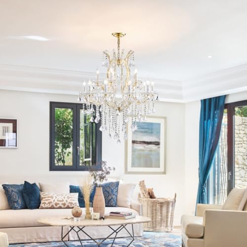 Modern Gold Chandelier Light Fixture with 15 Lights and 2 Layers