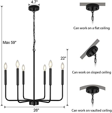 Black Farmhouse 6-Lights Chandelier for Dining Room