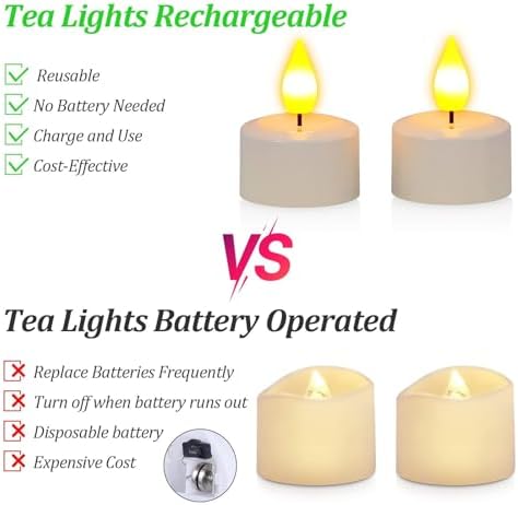SoulBay USB Rechargeable Flameless Candles with Remote Control Timer 12pcs