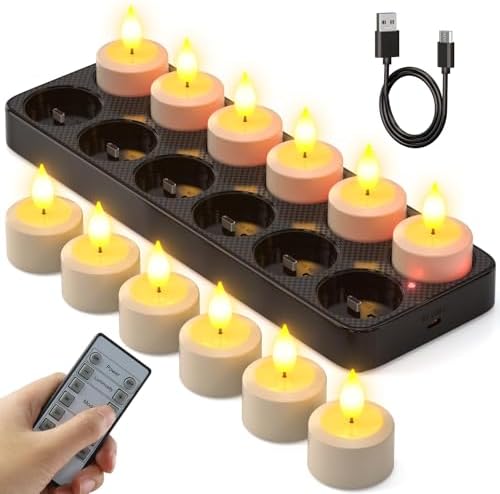 SoulBay USB Rechargeable Flameless Candles with Remote Control Timer 12pcs