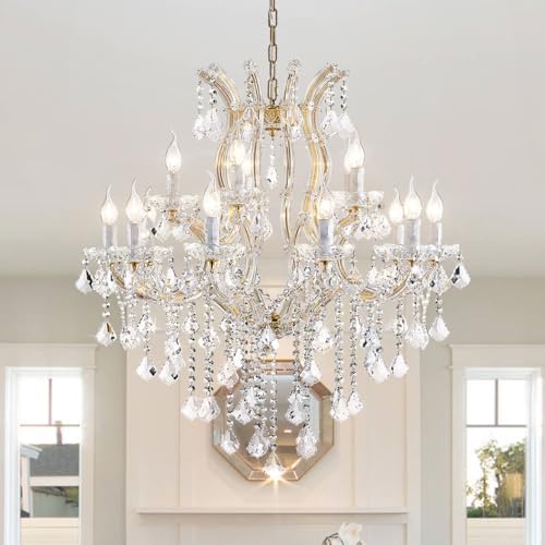 Modern Gold Chandelier Light Fixture with 15 Lights and 2 Layers