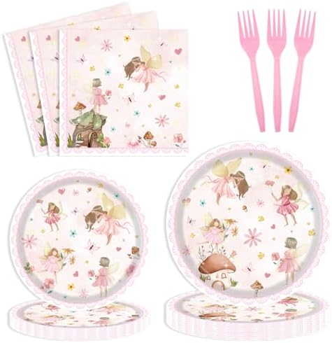 72PCS Fairy Plates and Napkins Birthday Party Supplies