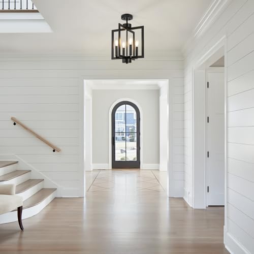 4-Light Black Farmhouse Chandelier for Entryway and Dining Room