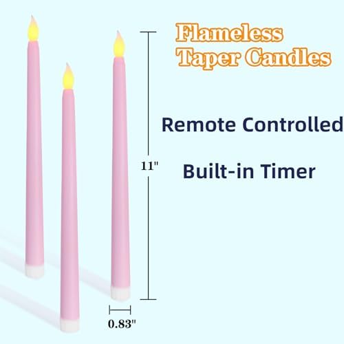 Pink Flameless Taper Candles with Remote Set of 4