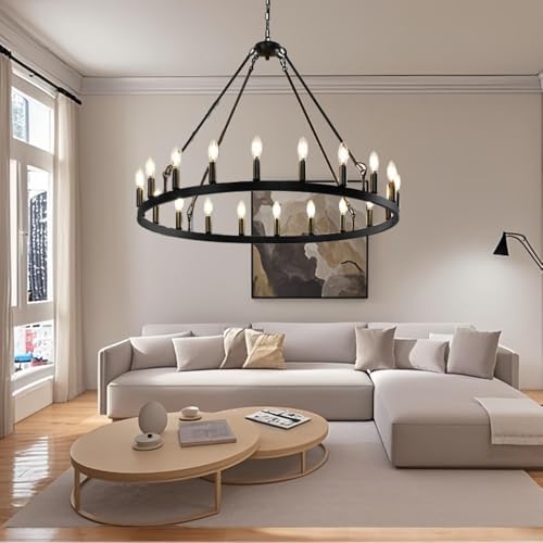 Black Wagon Wheel Chandelier 20 Light Modern Farmhouse Ceiling Light