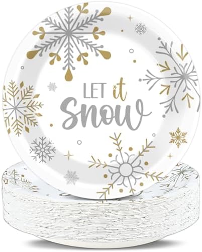 48 Pcs Winter Snowflake Paper Plates 7 Inch