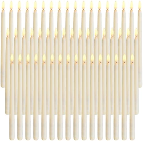 50 Pcs Ivory Flameless Taper Candles with LED Light