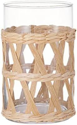 Elements 374x374x591 Inch Seagrass and Clear Glass Hurricane for Candle