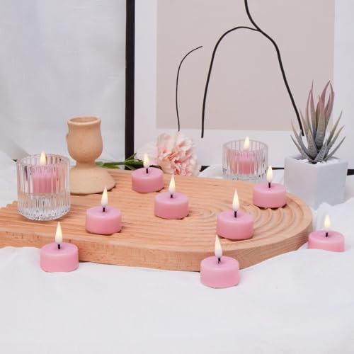 Eywamage Pink Flameless Wax Tealights with Remote Timer