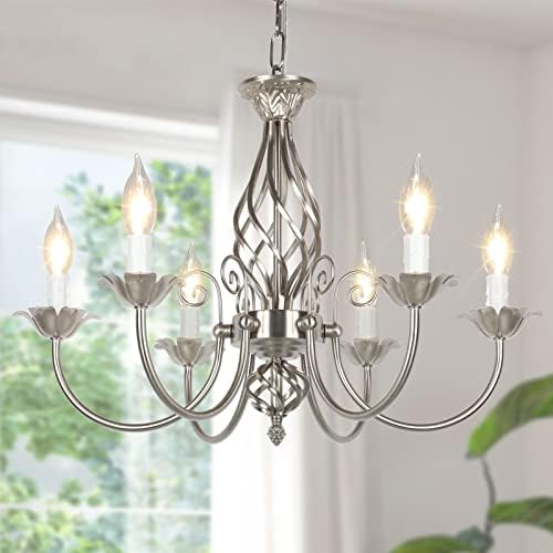 6-Light Farmhouse Candle Chandelier for Living Room Ceiling Light