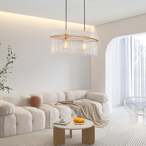 Modern Crystal Chandelier with Adjustable Height Gold Frame