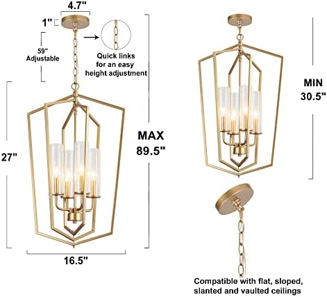 ZEVNI Gold 4-Light Chandelier Pendant Light