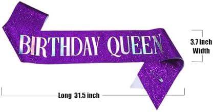 Birthday Queen Sash with Purple Glitter Satin and Silver Iridescence Foil
