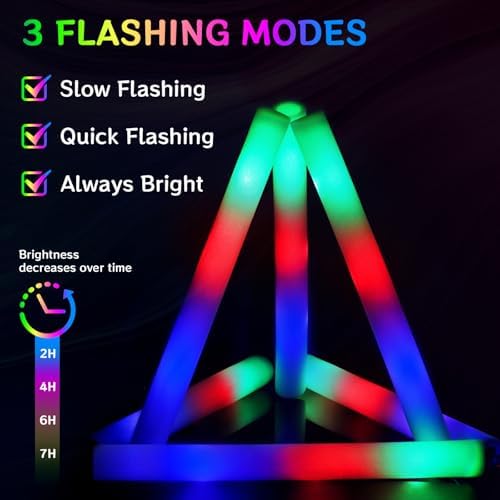 AOWDIAO 100 Pcs 16 Inch Foam LED Glow Sticks
