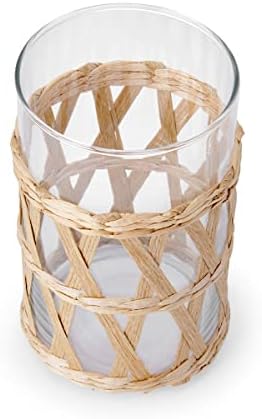 Elements 374x374x591 Inch Seagrass and Clear Glass Hurricane for Candle