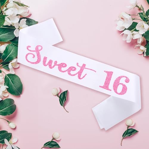 Sweet 16 Birthday Sash with Pink Glitter Letters