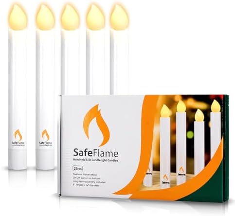 SafeFlame LED Candlesticks 6 Inch 25-Pack Amber