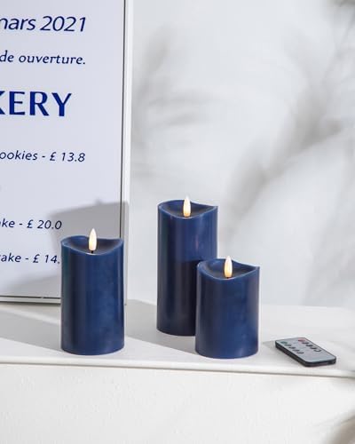 Velsyn Navy Blue Flameless Candles with Remote and Timer