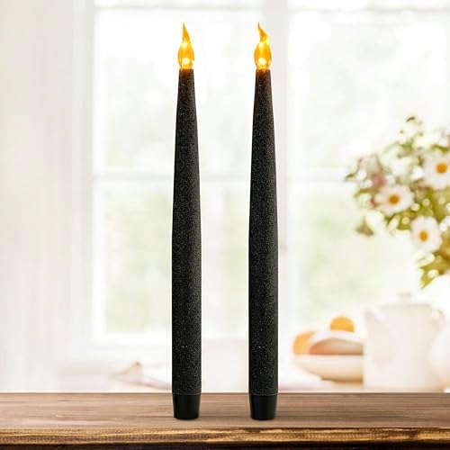 FURORA LIGHTING Black Glittery LED Taper Candles Pack of 2