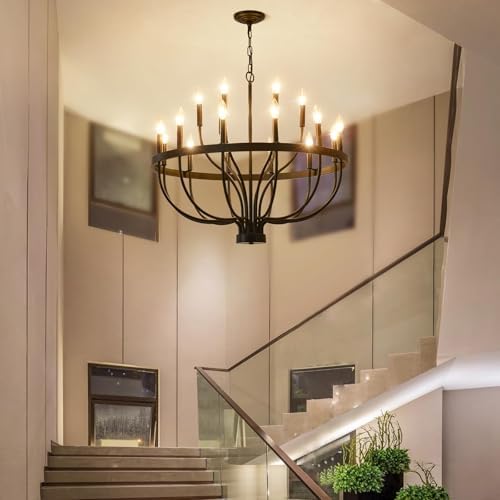 Black Farmhouse Chandelier 32 Inch 18 Light Modern Industrial Design