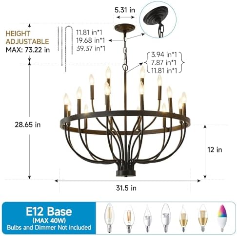 Black Farmhouse Chandelier 32 Inch 18 Light Modern Industrial Design