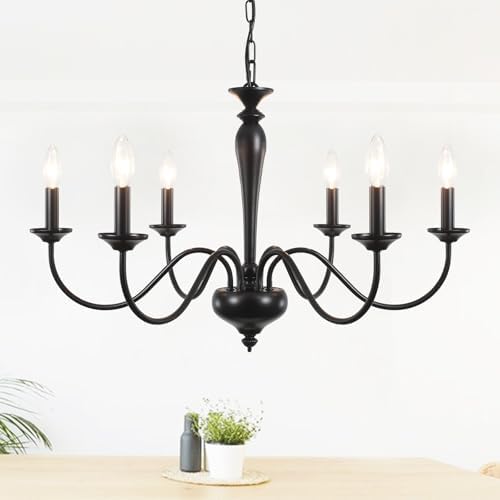 Modern Farmhouse Chandelier 6 Lights Black Metal