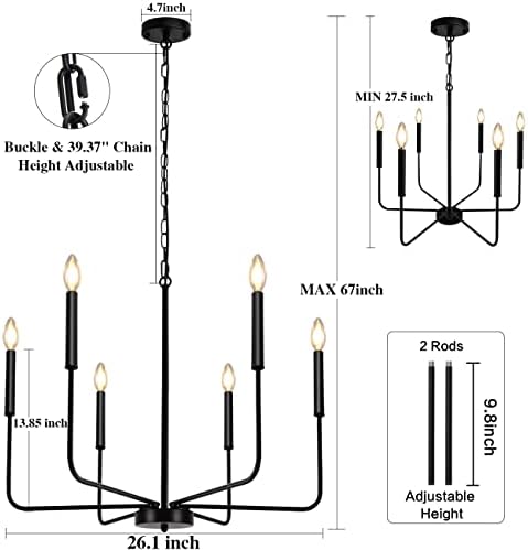LASENCHOO 6 Light Black Chandelier Dining Room Ceiling Light Fixture