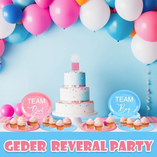 Suclain 50 Pcs Gender Reveal Plates Blue and Pink Oval Disposable Party Tableware