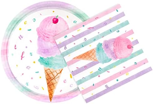 WERNNSAI Ice Cream Party Plates and Napkins - 100PCS for 50 Guests