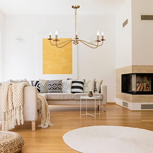 Modern Gold Chandelier with 5 Lights Adjustable Height